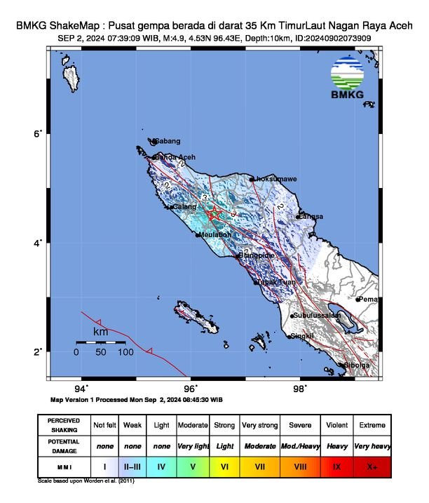 Pagi Ini, Warga Aceh Tengah Rasakan Gempabumi M=4,9