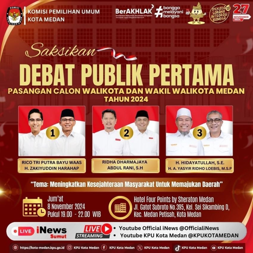 KPU Medan Gelar Debat Pertama Pilkada Besok