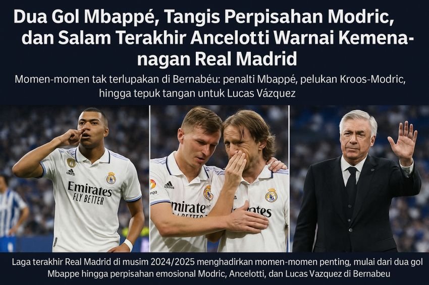 Dua Gol Mbappé, Tangis Perpisahan Modric dan Salam Terakhir Ancelotti Warnai Kemenangan Real Madrid