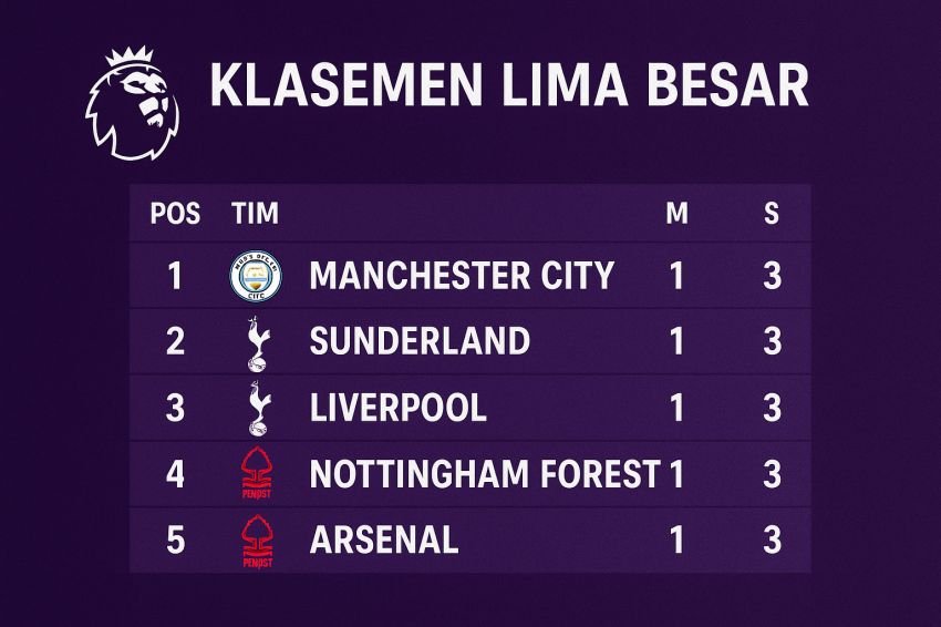 Manchester City Awali Musim dengan Pesta Gol, 13 Tim Sudah Koleksi Poin di Pekan Perdana Liga Inggris