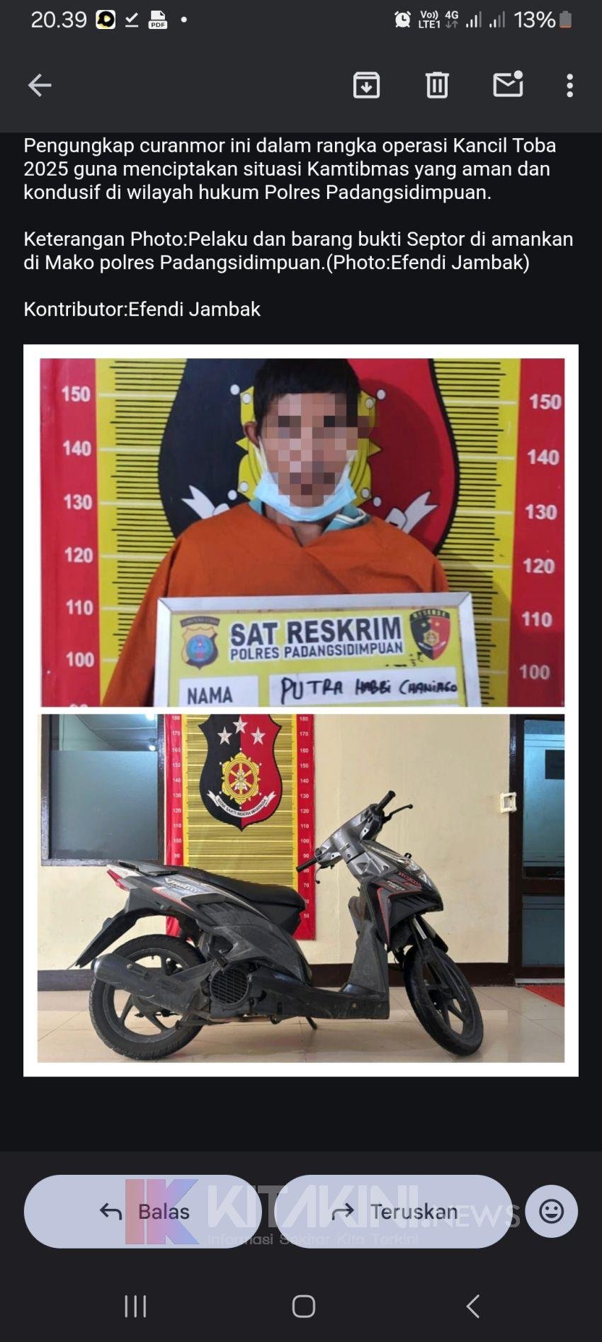 Polres Sidimpuan Tangkap Pelaku Curanmor