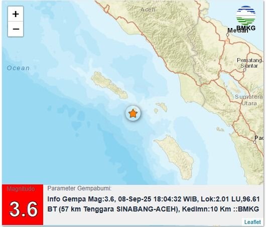 Sinabang Diguncang Gempa 3,6 Magnitudo