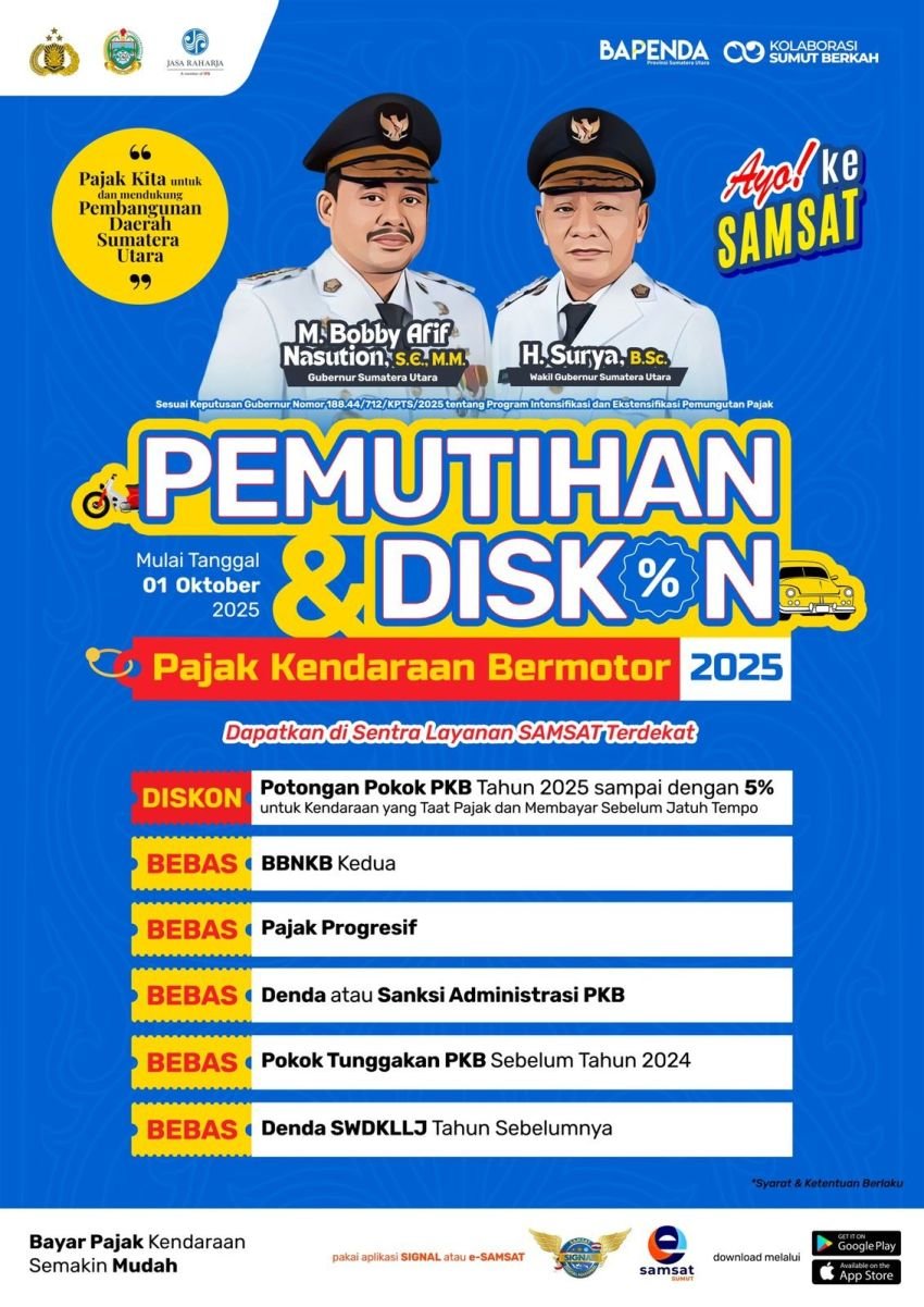 Pemutihan PKB, Pemprovsu Berikan Diskon 5 Persen dan Bebas Denda
