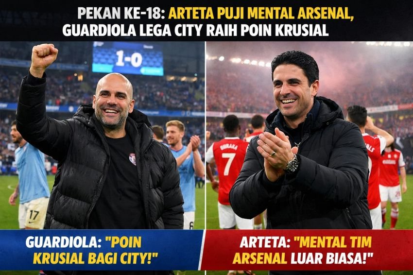 Menang di Pekan ke-18: Arteta Puji Mental Arsenal, Guardiola Lega City Raih Poin Krusial